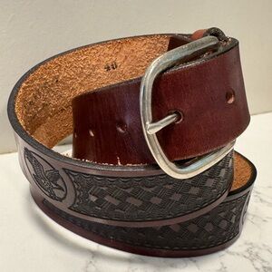 Men's Brown Tooled Bald Eagle Genuine Leather Belt